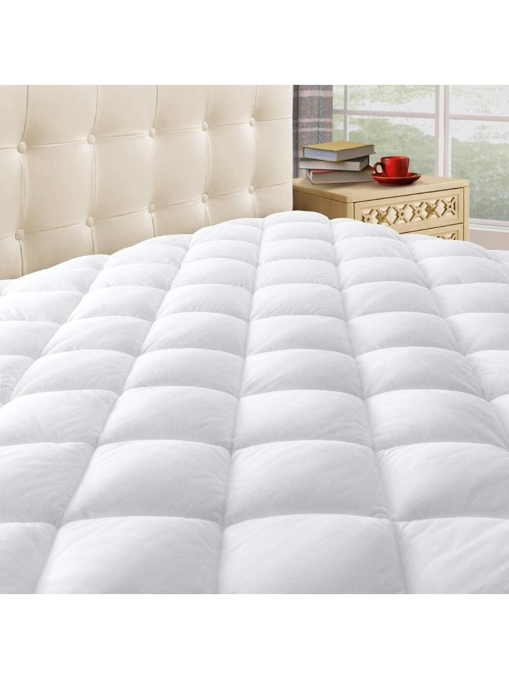 Deep Pocket Twin Quilted Mattress Pad Cover, Soft White, Fits 8"-21" Mattresses